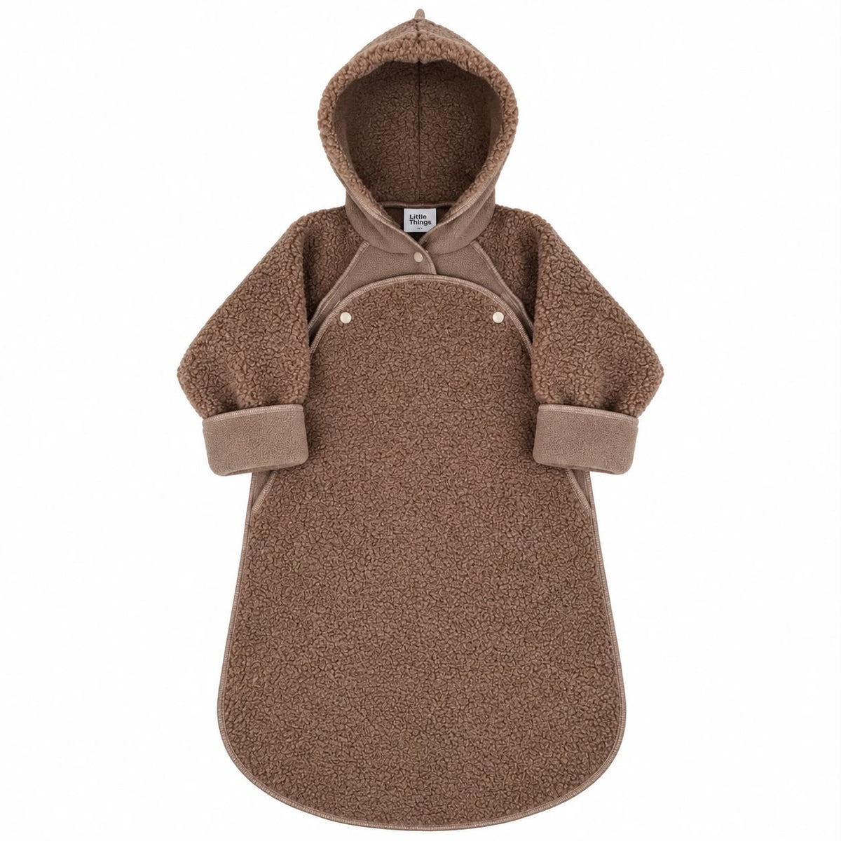 Hnědý hřejivý fusak do autosedačky a kočárku s teddy fleecem