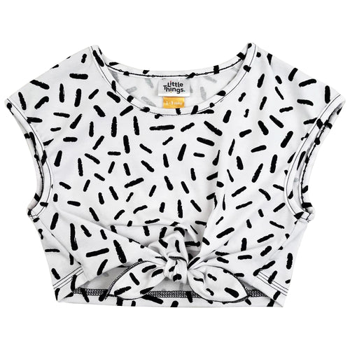 bílý bavlněný crop top s potiskem čárek