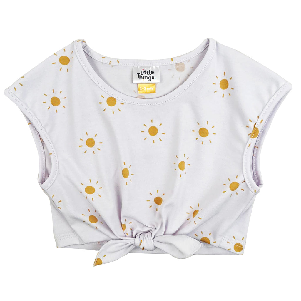 bílý bavlněný crop top s potiskem sluníček