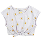 bílý bavlněný crop top s potiskem sluníček