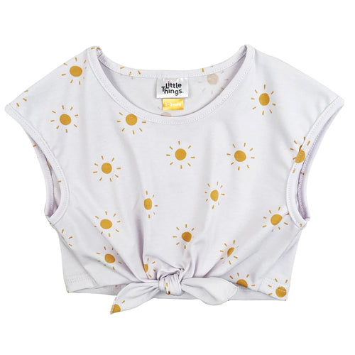 bílý bavlněný crop top s potiskem sluníček