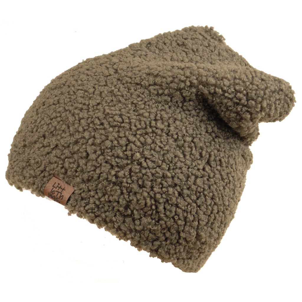 khaki zelená teddy čepice trpasličího střihu