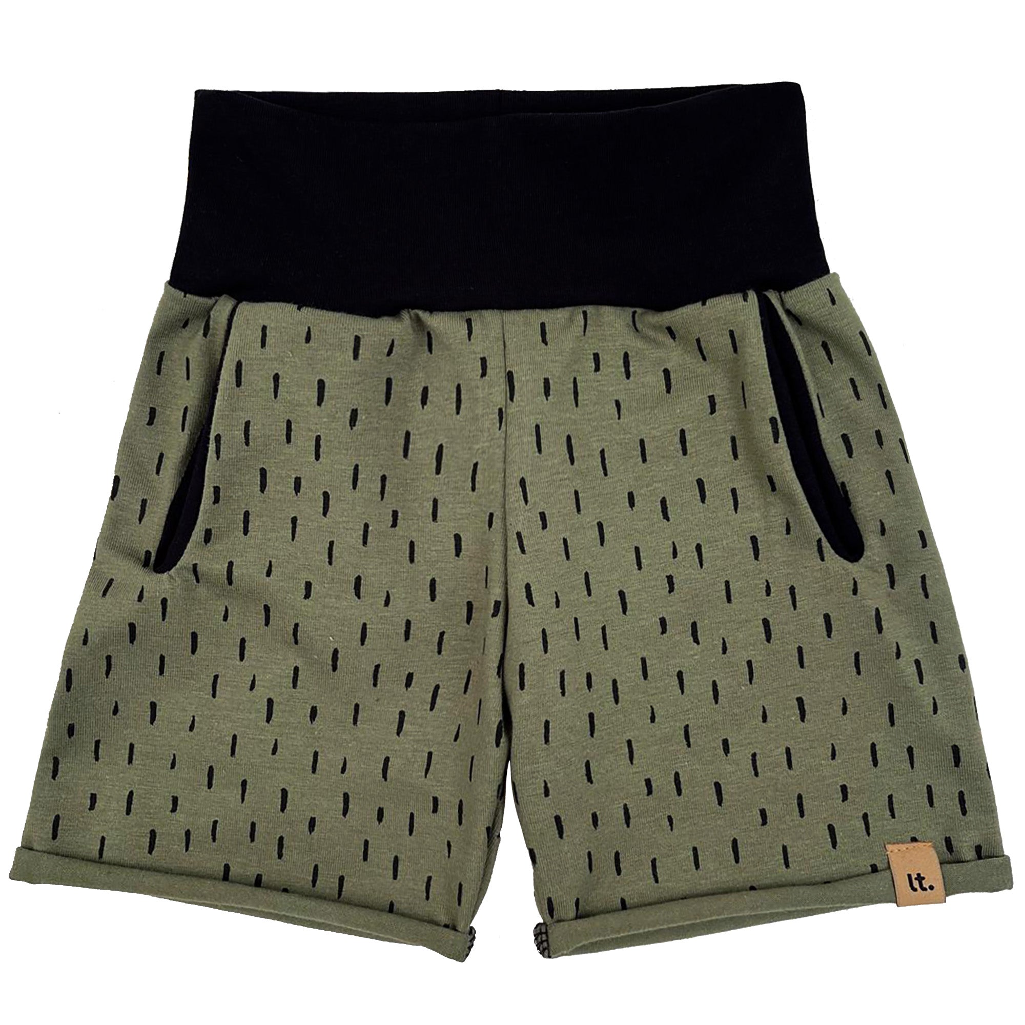 khaki zelené bavlněné kraťasy s potiskem