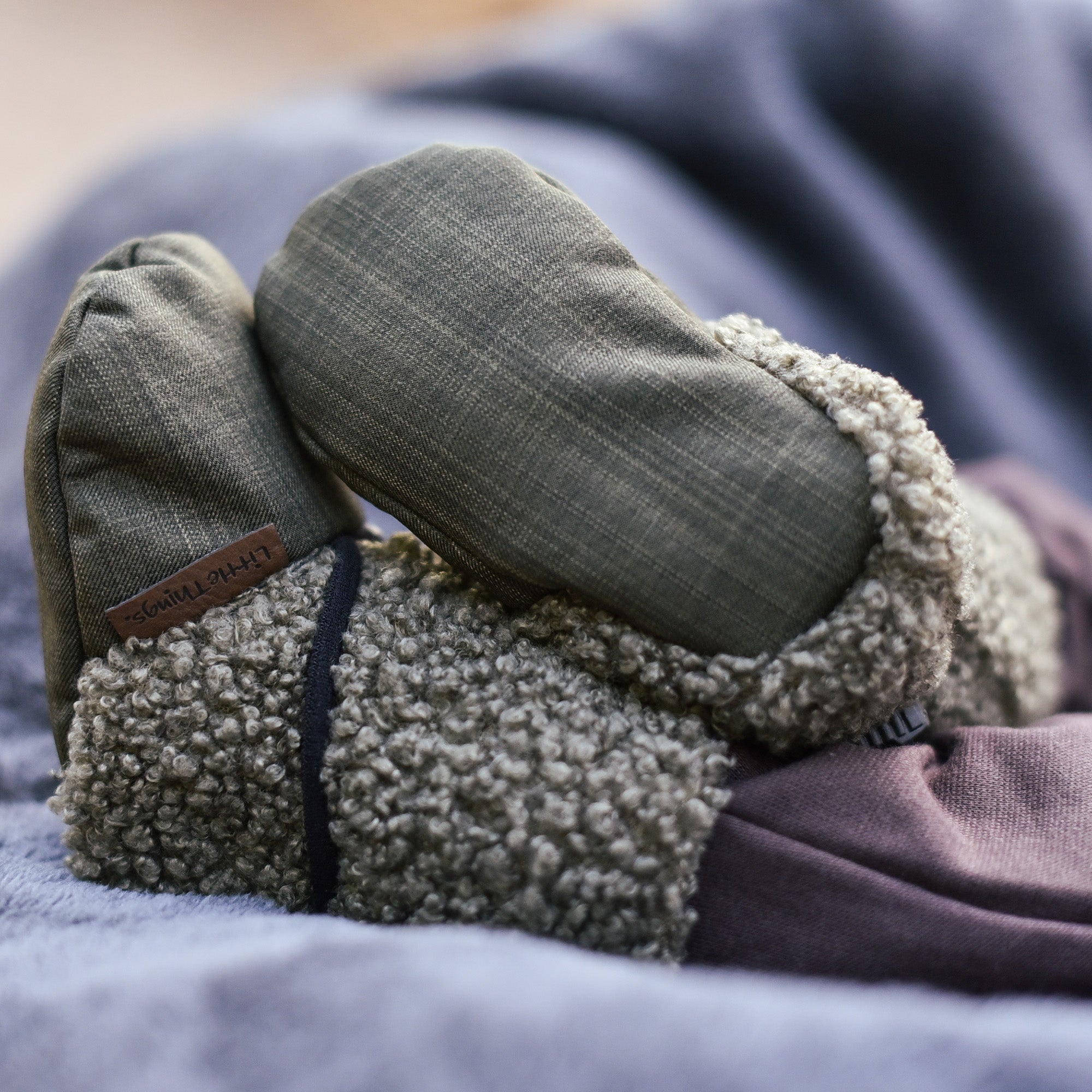 khaki zelené teddy softshellové bačkorky