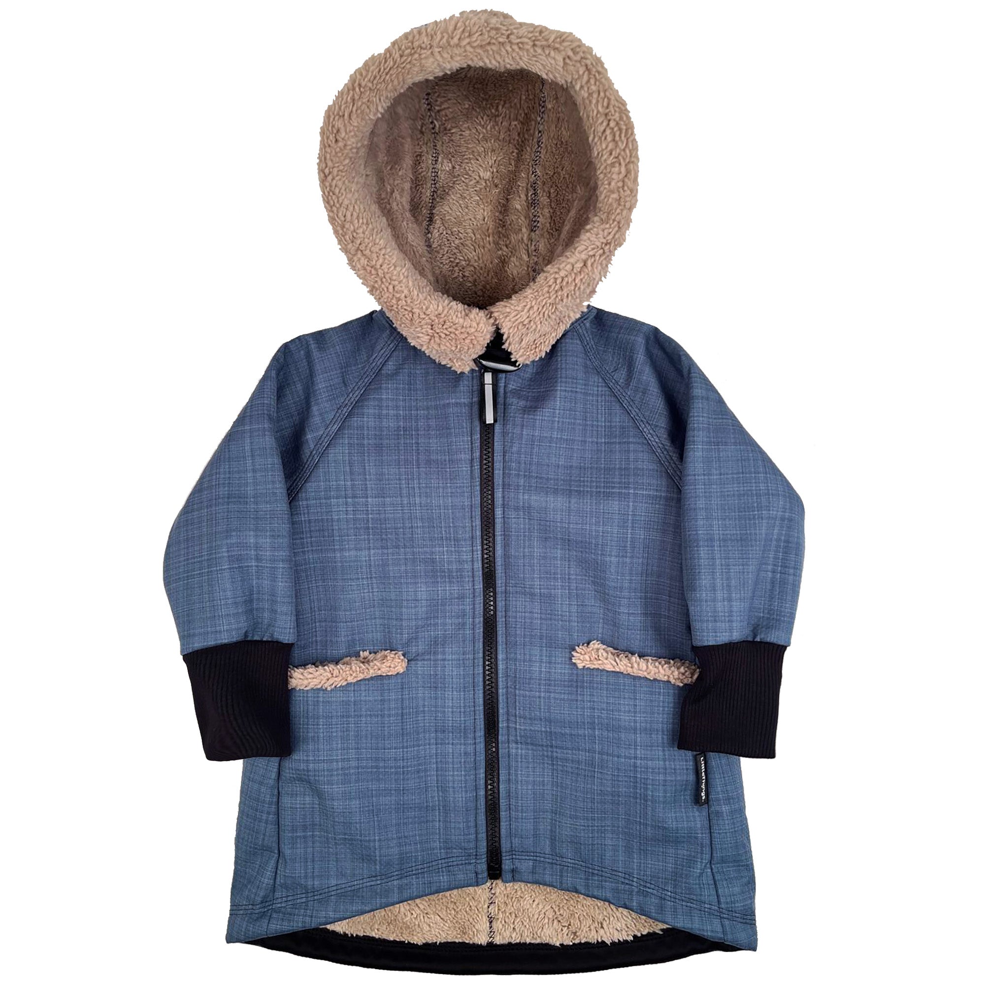 modrý softshellový kabátek s hebkým chloupkem