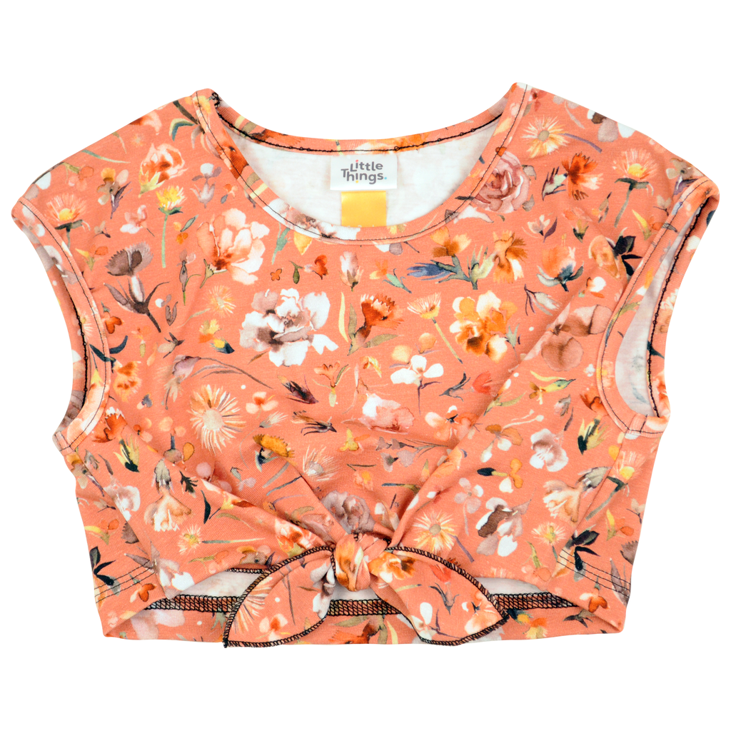 růžový bavlněný crop top s potiskem květů