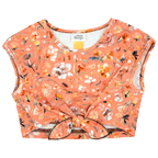 růžový bavlněný crop top s potiskem květů